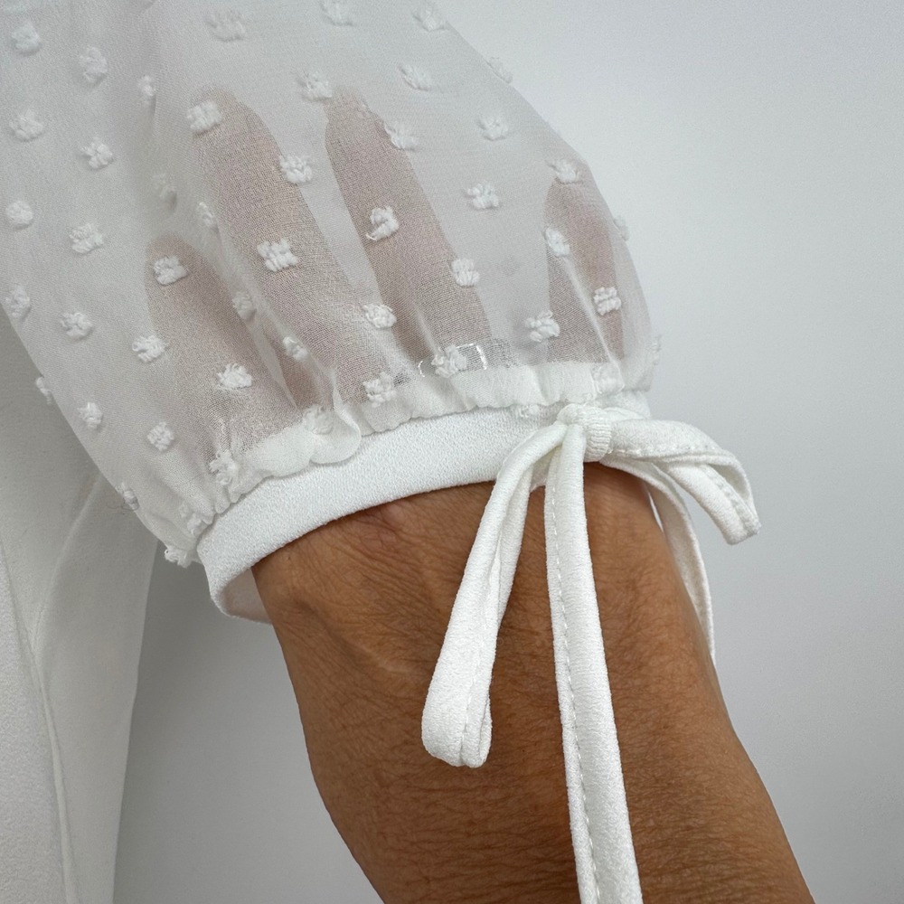Adrianna Papell Ivory White Swiss Dot Sheer Sleeve Blouse XS Top Coquette Girl - Picture 6 of 7